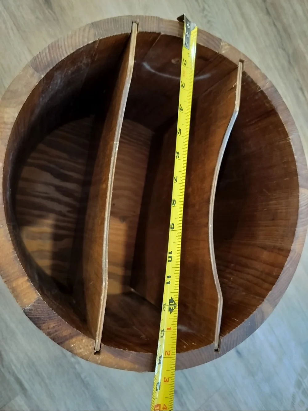 Vintage Basketville Putney VT Divided Wood Firkin Bucket Magazine Holder Shaker